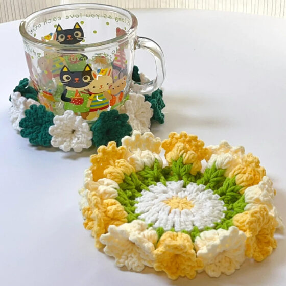 Handcrafted Lily Cup Coaster Gift Knitting